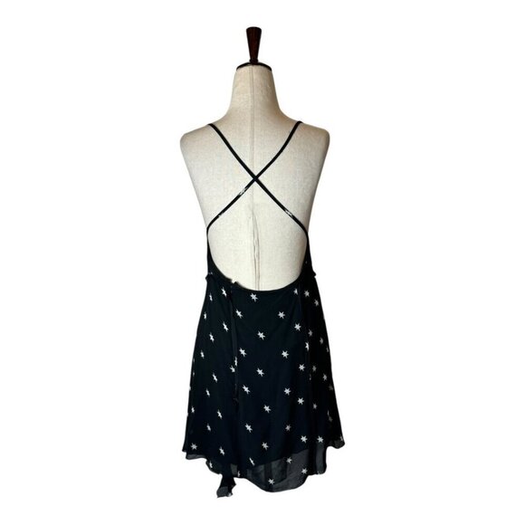 Re/Done Dress Women Large Black Silk Star Print Criss Cross‎ Back The 80s Mini - Picture 3 of 12
